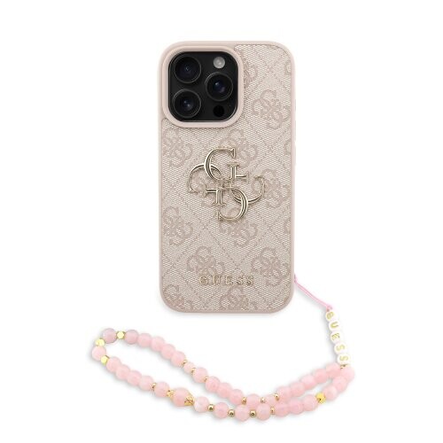 Guess PU 4G Metal Logo Strap Zadní Kryt pro iPhone 16 Pro Max Pink