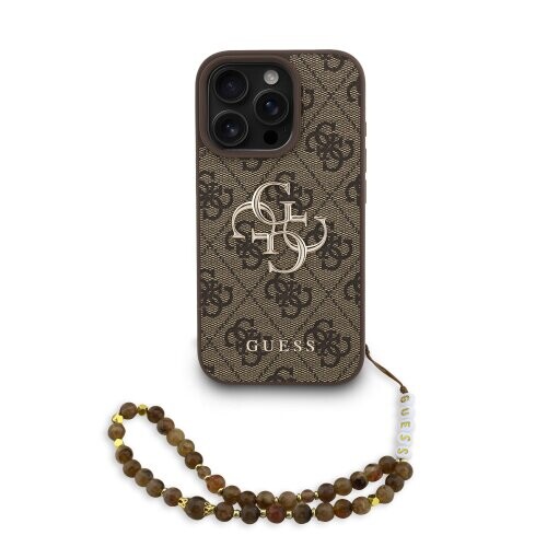 Guess PU 4G Metal Logo Strap Zadní Kryt pro iPhone 16 Pro Max Brown