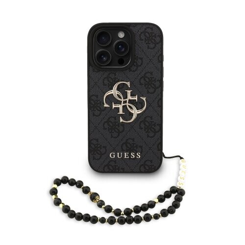 Guess PU 4G Metal Logo Strap Zadní Kryt pro iPhone 16 Pro Max Black