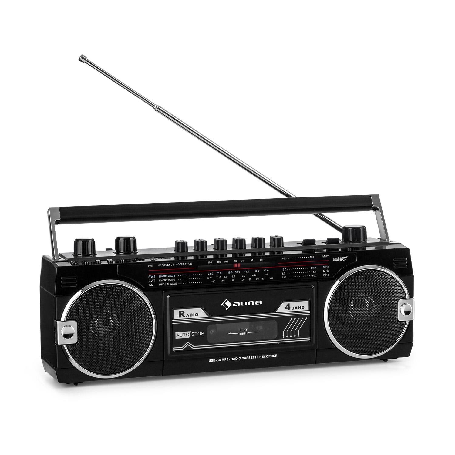 Auna Duke MKII, magnetofón, rádio, BT, USB, SD slot, teleskopická anténa, čierny
