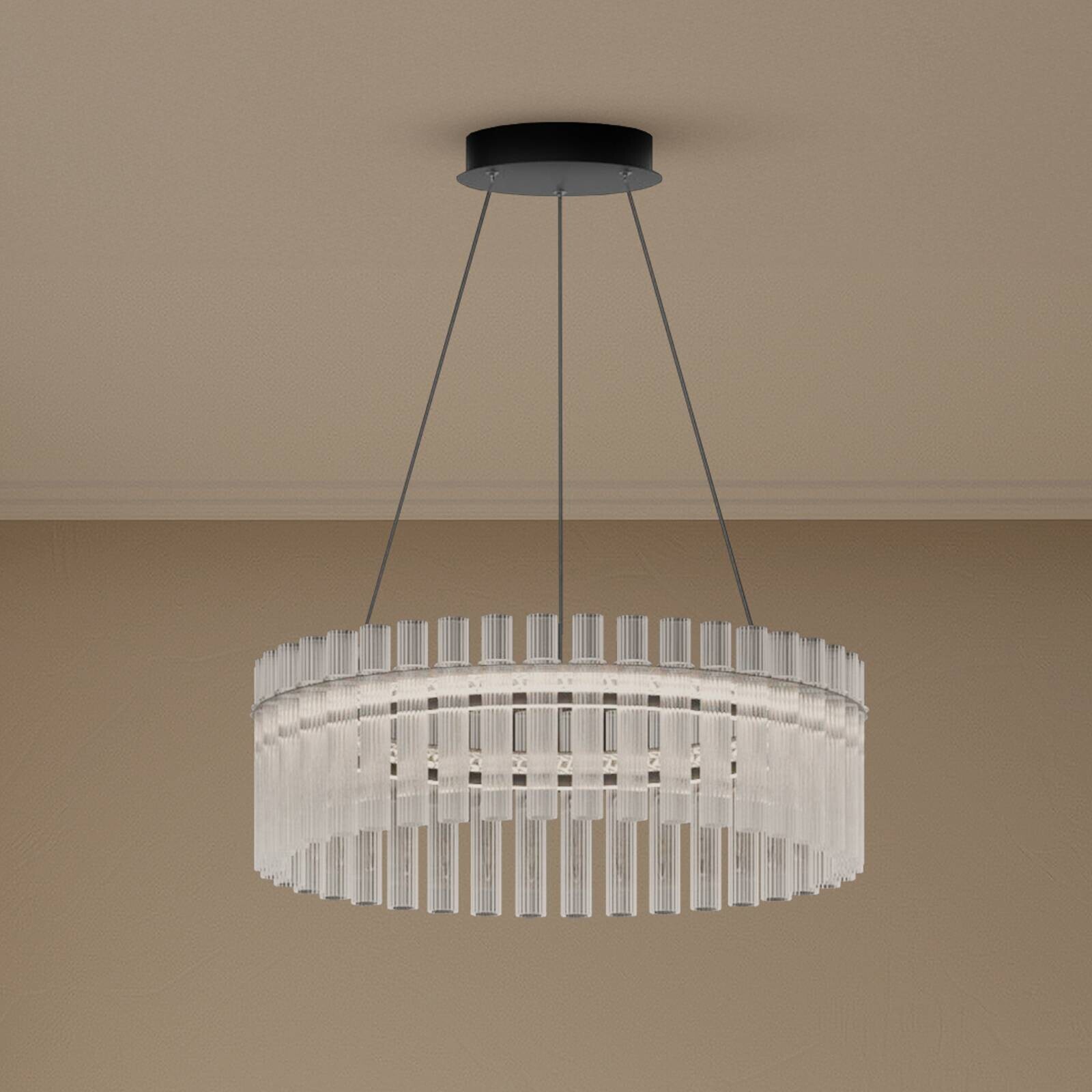 Lucande LED závesné svietidlo Luma, kruh, čierne, sklo, Ø 60cm