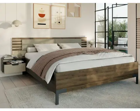 Posteľ s nočnými stolikmi Barea 180x200, béžová/dub atlantic%