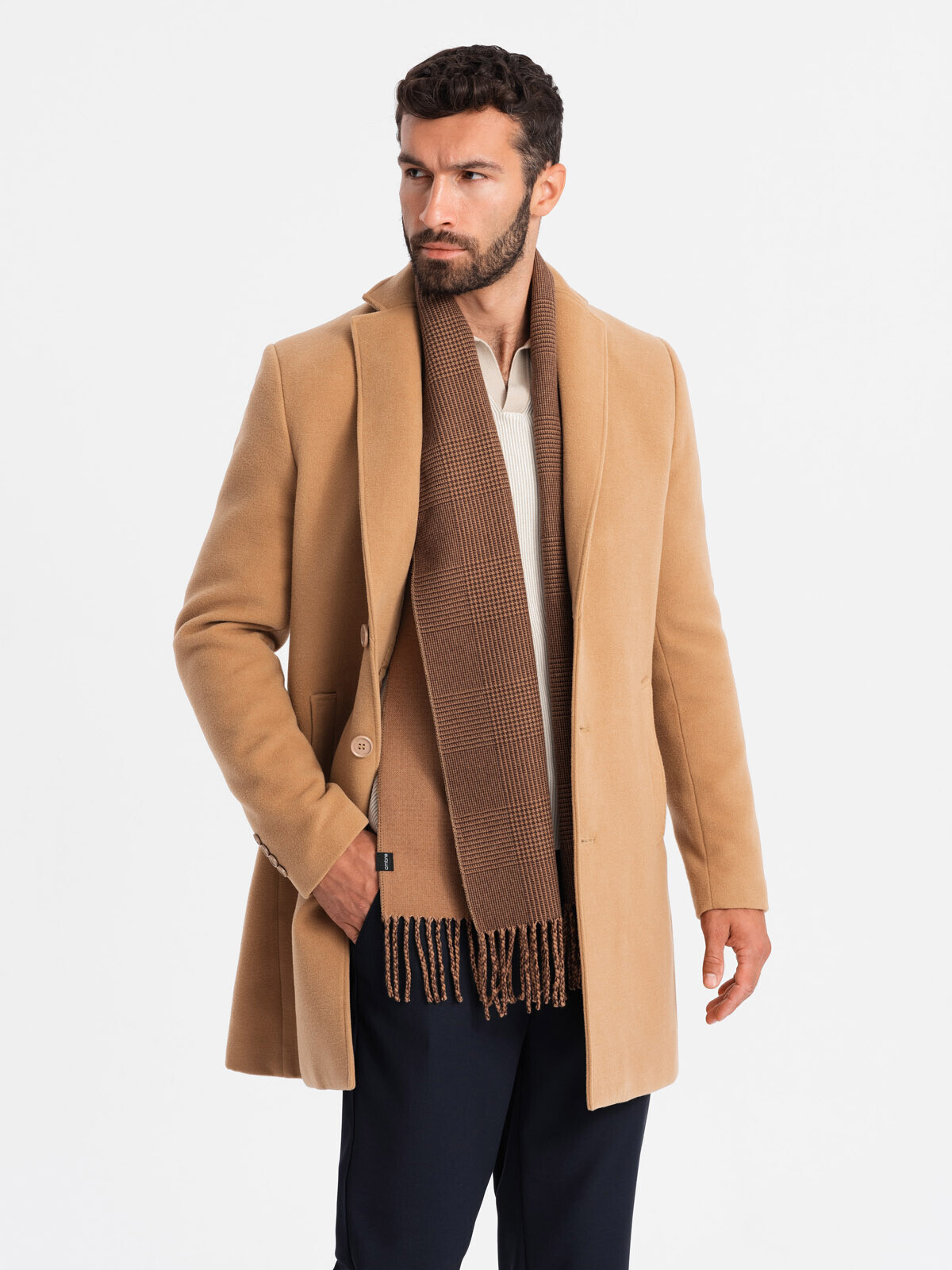 Ombre Single-breasted long men's suit style coat - light brown