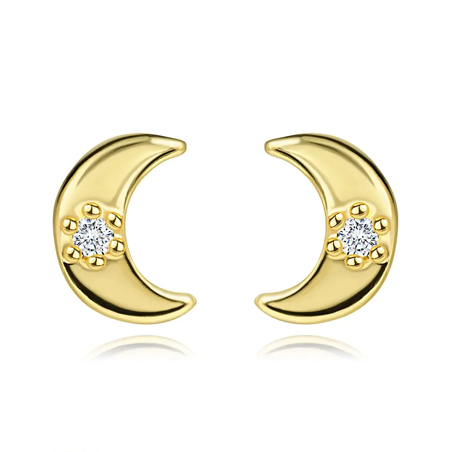 Zlaté náušnice 14K v tvare mesiaca s čírym zirkónom