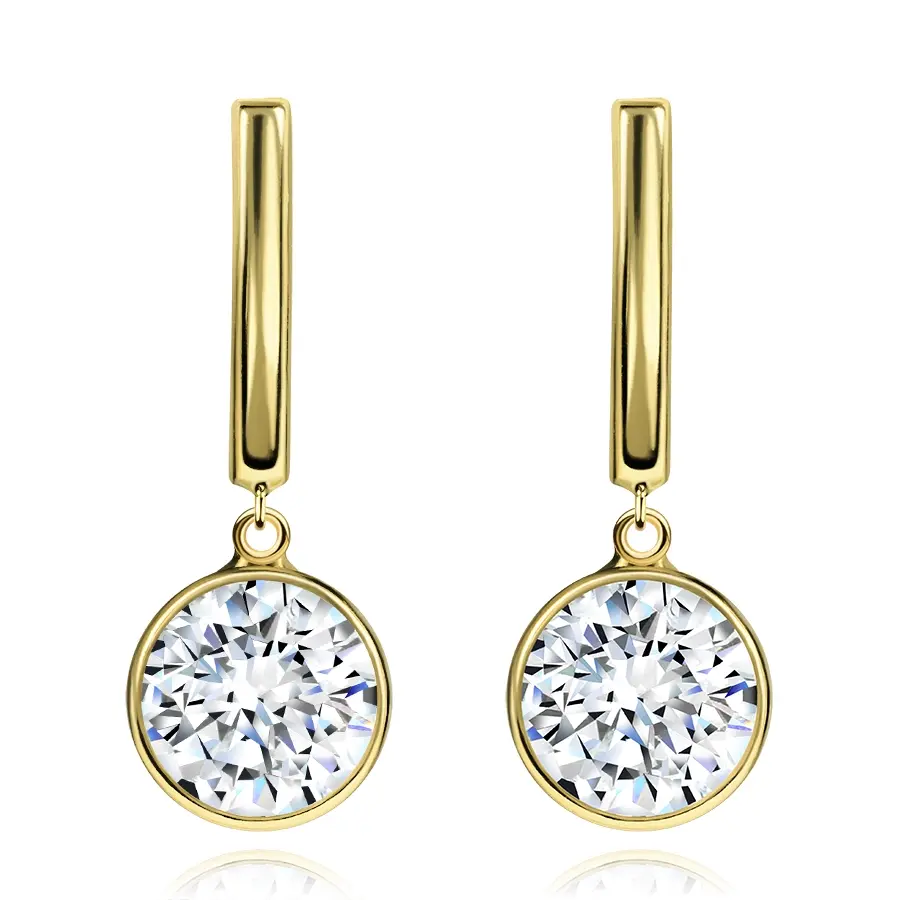 Zlaté náušnice 14K zvislý oblúk so zirkónom