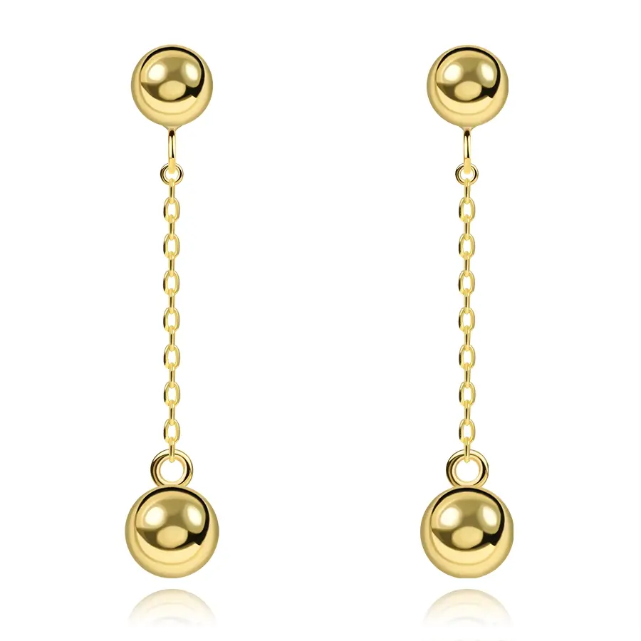 Zlaté náušnice zo 14K zlata s jemnou retiazkou a guľôčkou