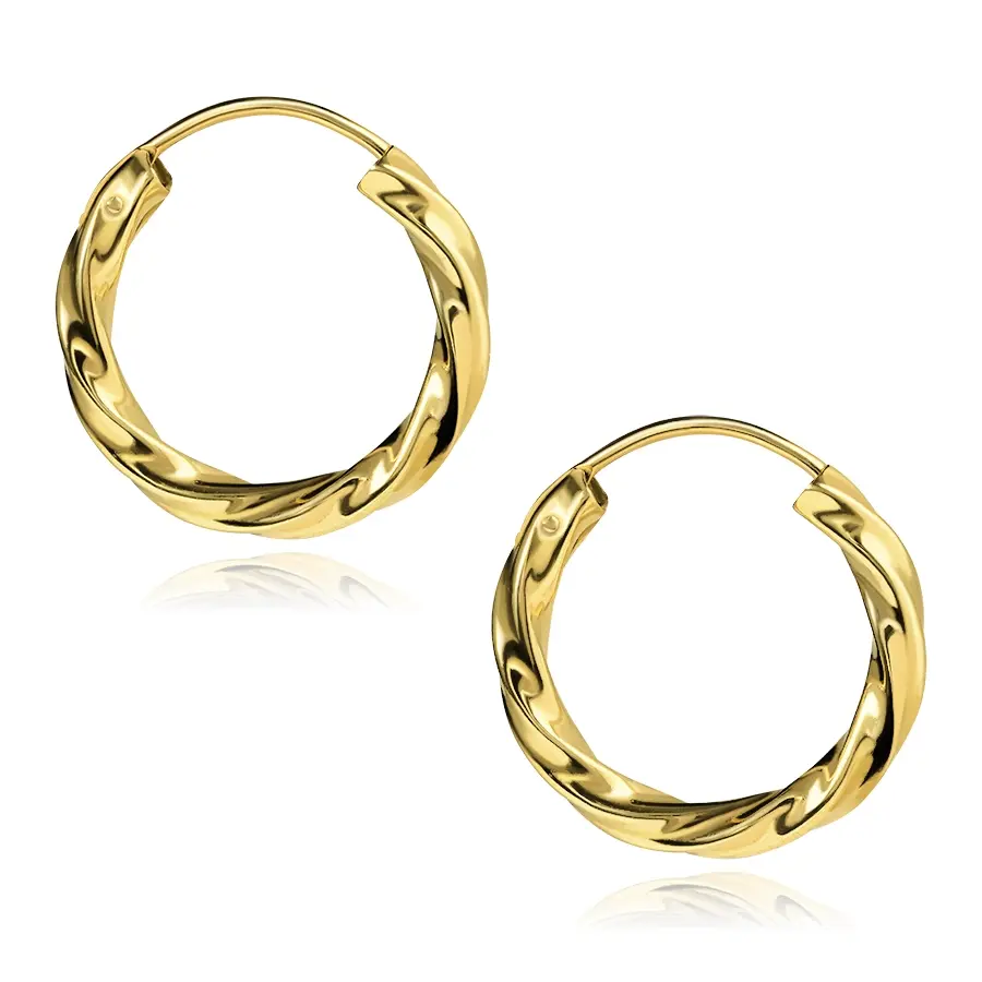 Zlaté náušnice zo 14K zlata kruhy s jemne zatočeným vzorom