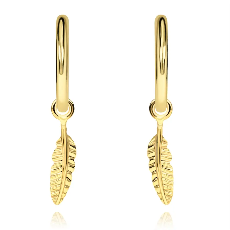 Zlaté náušnice zo 14K zlata kruh s visiacim pierkom