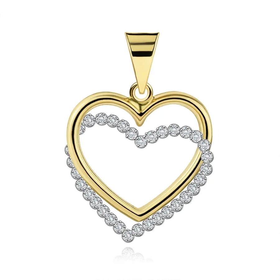 Zlatý prívesok 14K dvojité srdce so zirkónmi