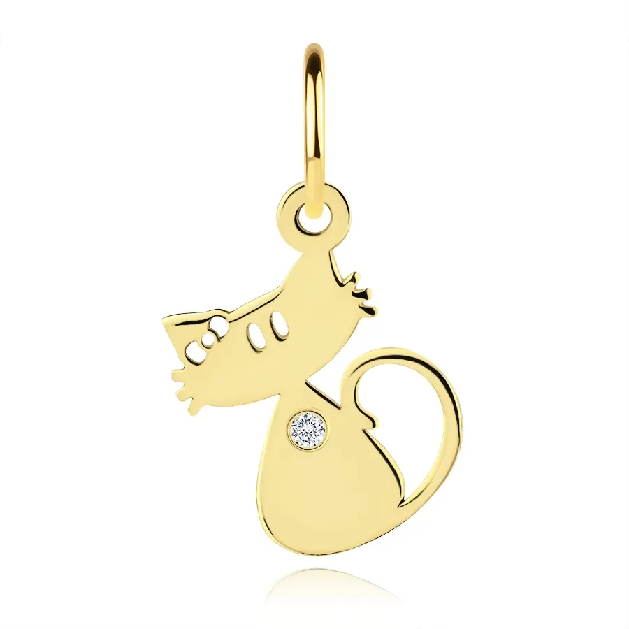 Zlatý prívesok 14K mačka so zirkónom