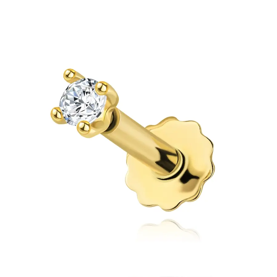 Zlatý piercing 14K s čírym zirkónom