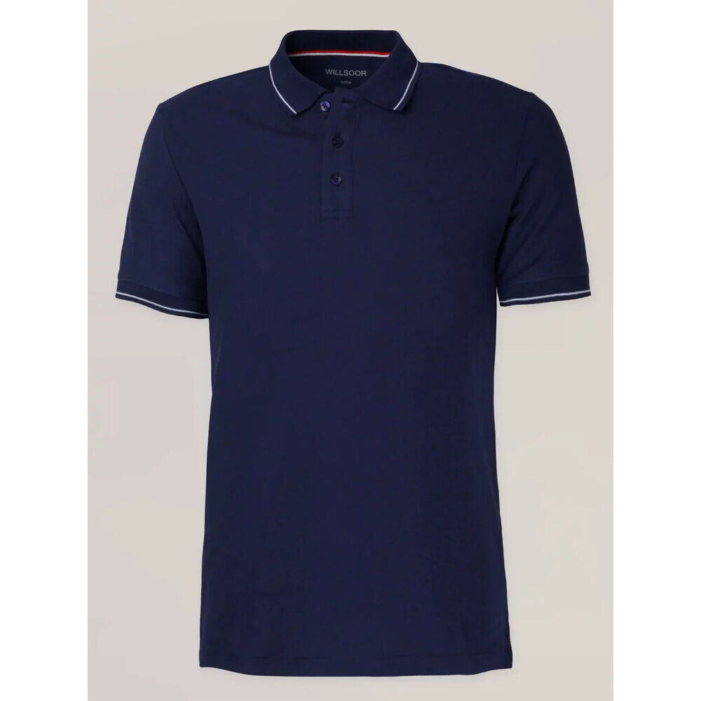 Pánske polo tričko tmavomodré s bielymi kontrastnými prvkami 18175