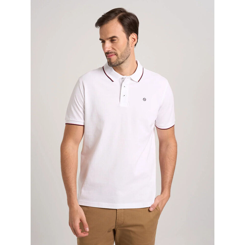 Pánske polo tričko biele s čierno-červenými kontrastnými prvkami 18185