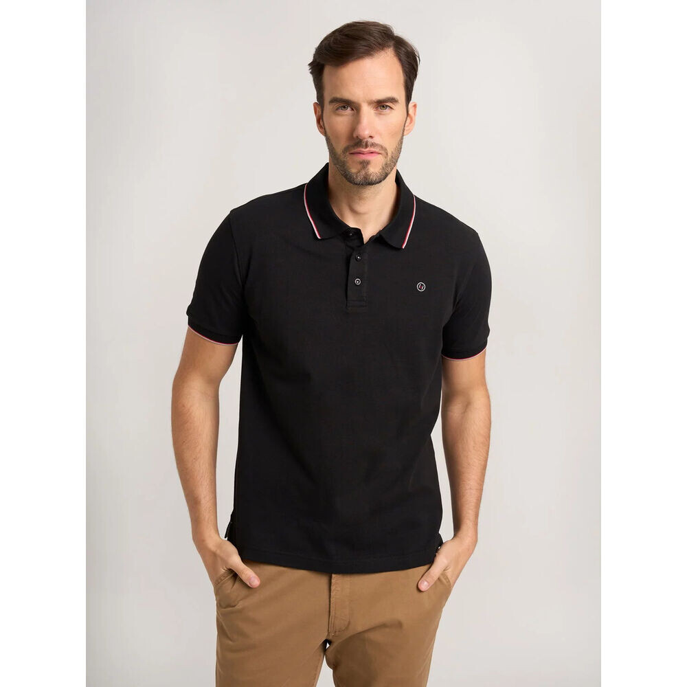 Pánske polo tričko čierne so sivo-červenými kontrastnými prvkami 18188