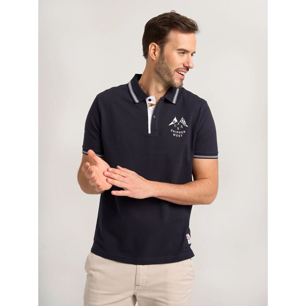 Pánske polo tričko tmavomodré s bielymi kontrastmi 18189