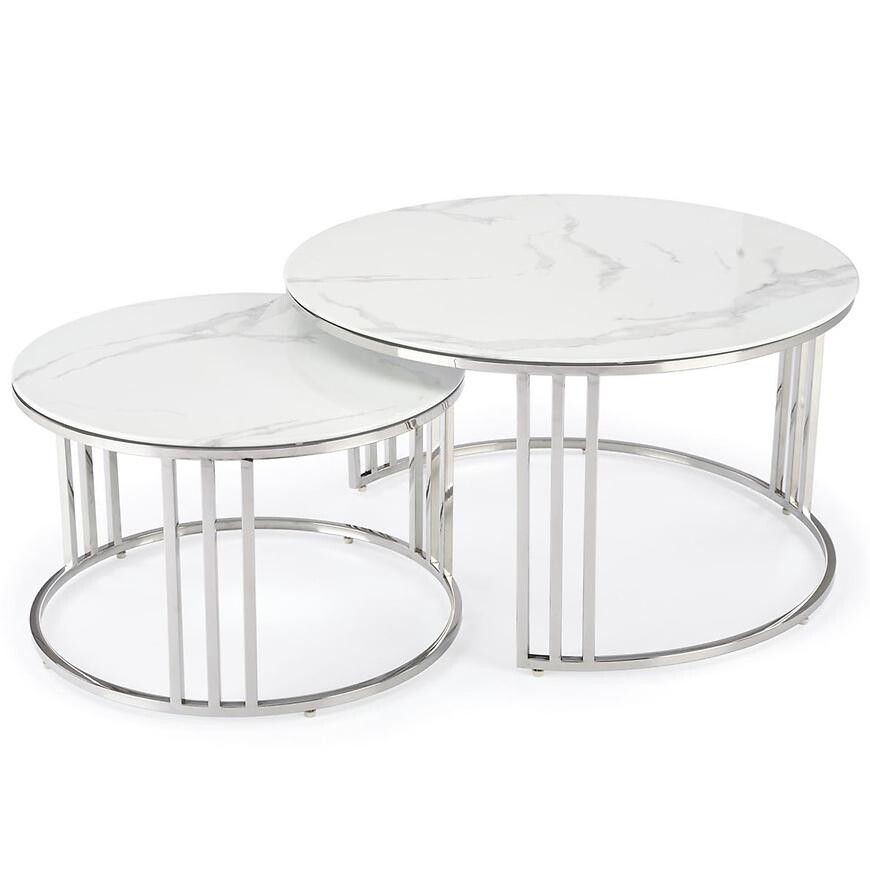 Konferenčný stolík Mercury 2 biela mramor/strieborný 60/80