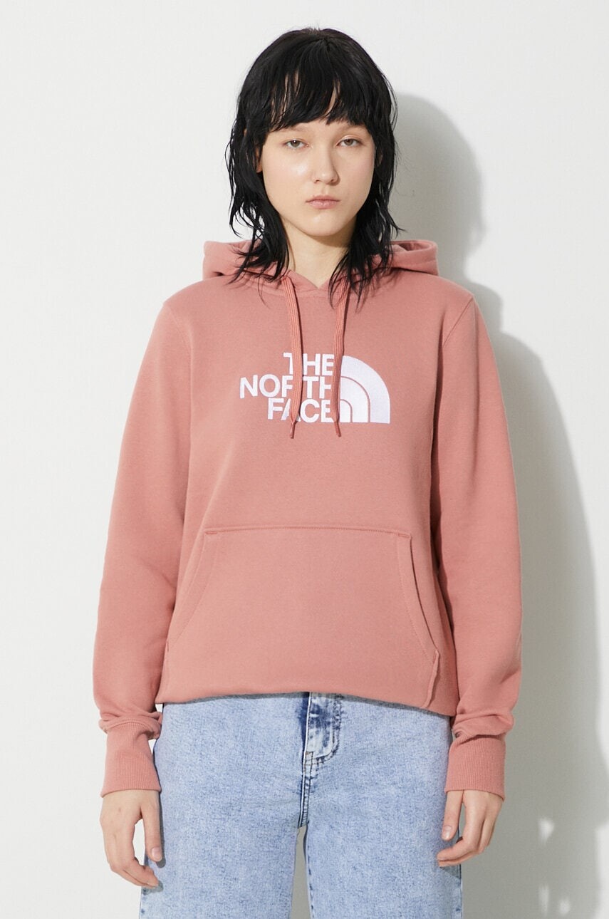 Bavlnená mikina The North Face W Drew Peak Pullover Hoodie dámska, ružová farba, s kapucňou, NF0A55ECNXQ1