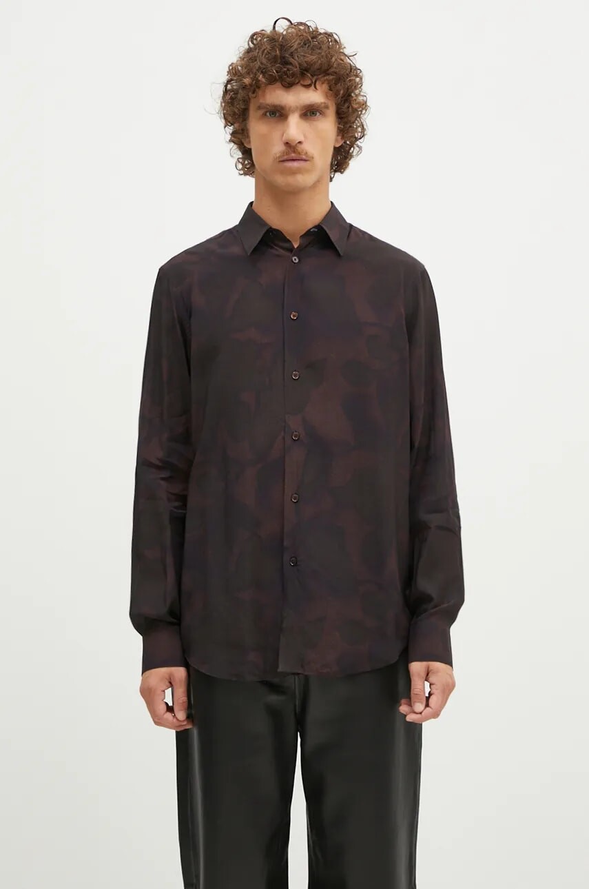 Košeľa Paul Smith pánska, hnedá farba, regular, s klasickým golierom, M1R-901U-N02490