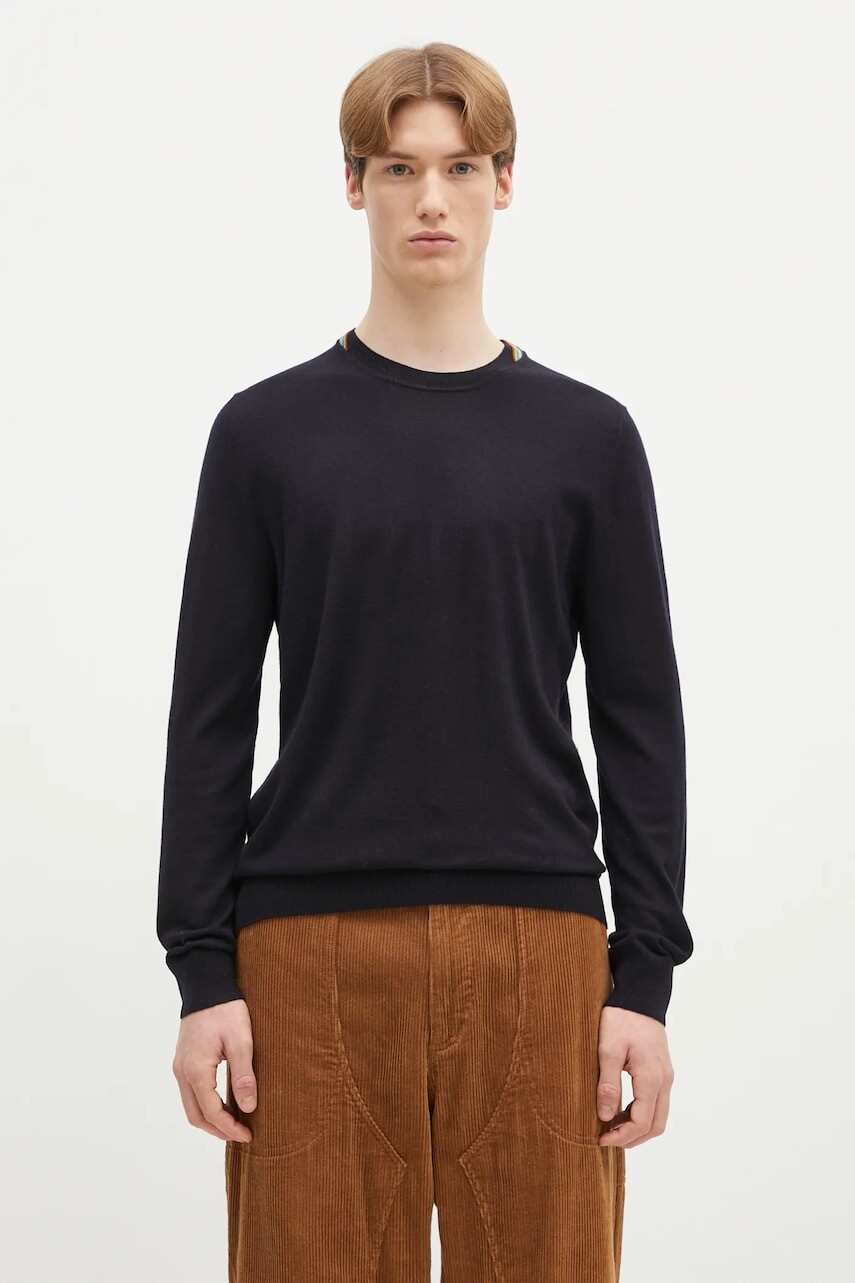 Vlnený sveter Paul Smith pánsky, tmavomodrá farba, tenký, M1R-251Z-P02094