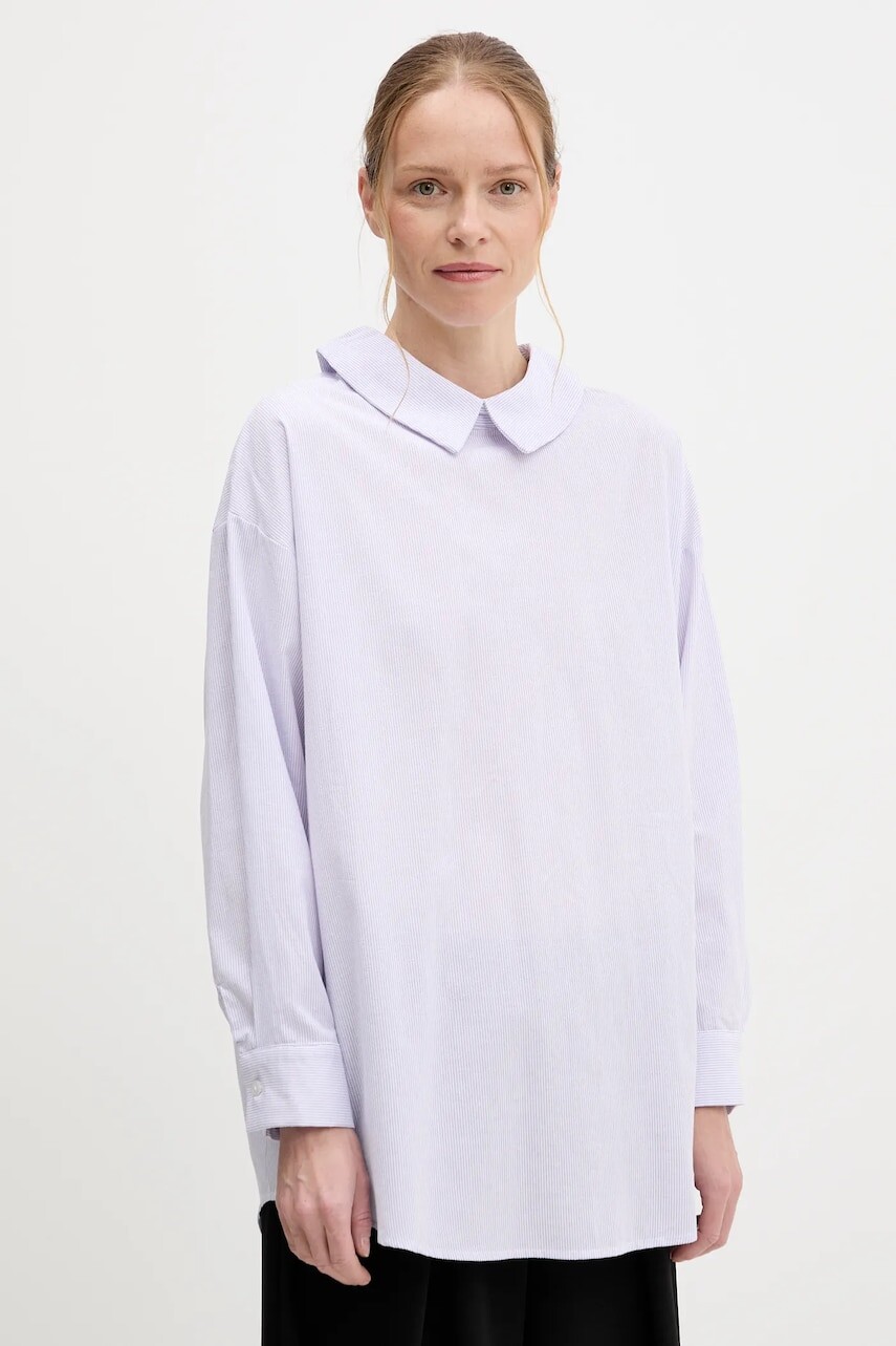 Ľanová košeľa Answear Lab fialová farba, voľný strih, s klasickým golierom