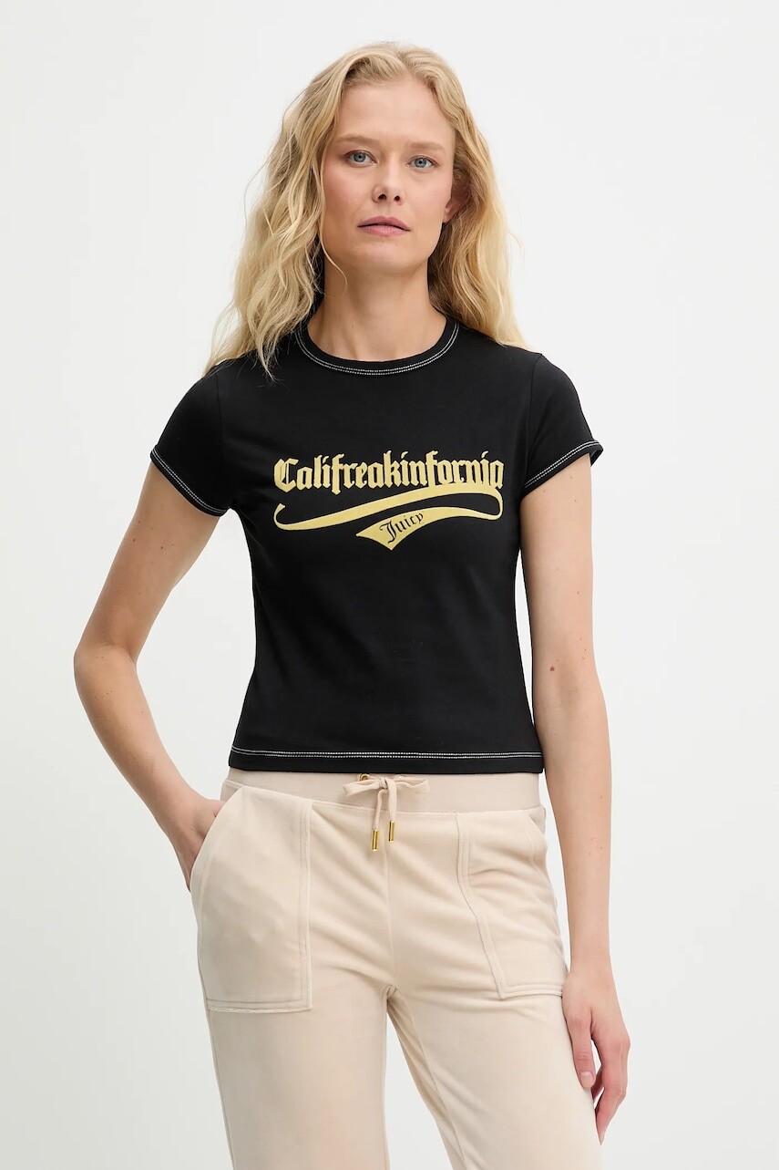 Tričko Juicy Couture CALIFREAKINFORNIA BABY T-SHIRT dámske, čierna farba, JCNCT225460