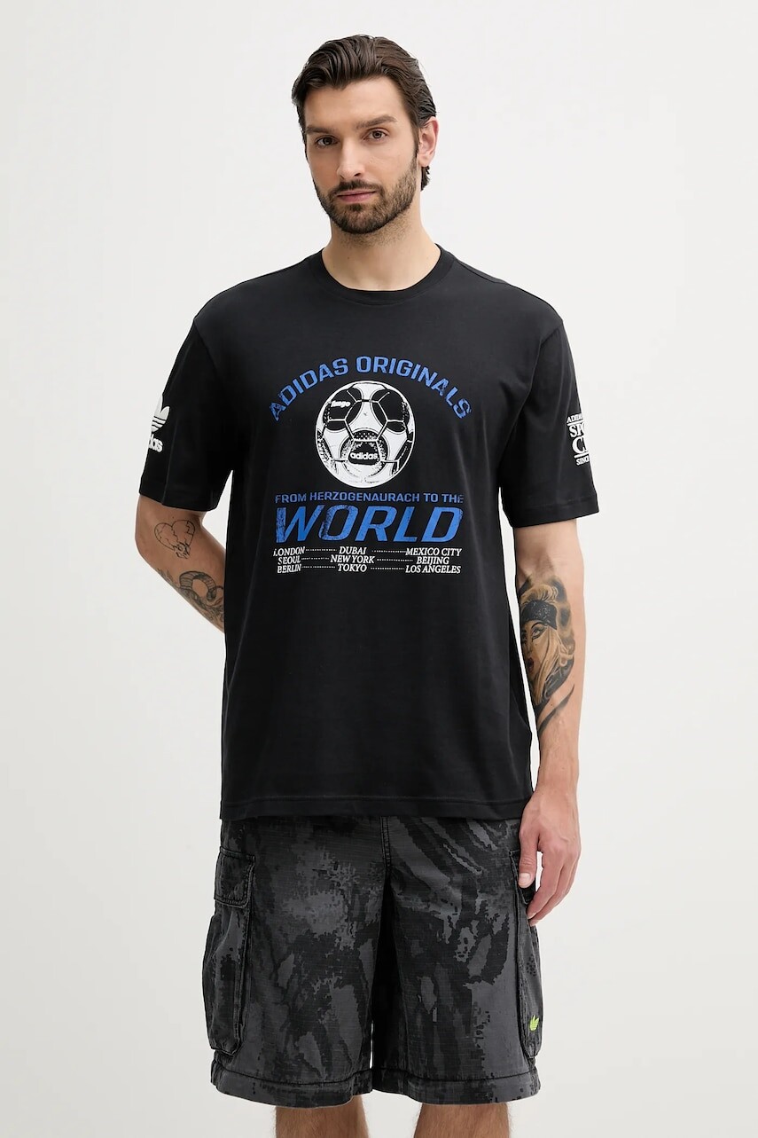 Bavlnené tričko adidas Originals 90S Football Tee pánske, čierna farba, s potlačou, JX3064