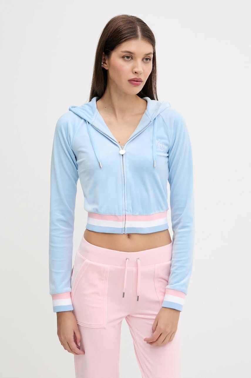 Mikina Juicy Couture VELOUR CROPPED STRIPE HOODIE s kapucňou, s nášivkou, JCWAS225351