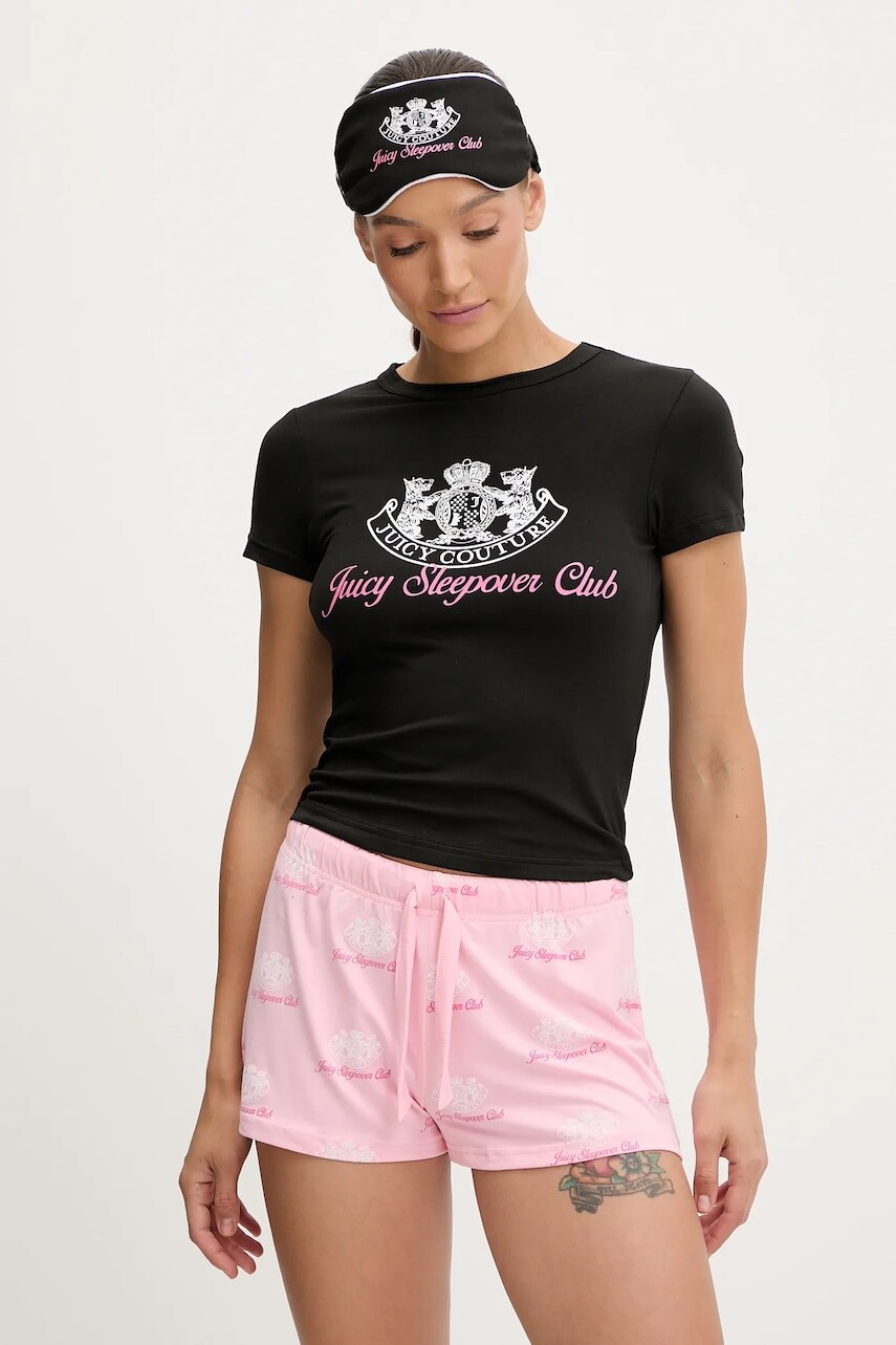 Pyžamový komplet Juicy Couture JUICY SLEEPOVER CLUB SHORT PYJAMA SET čierna farba, JCLPJ225501