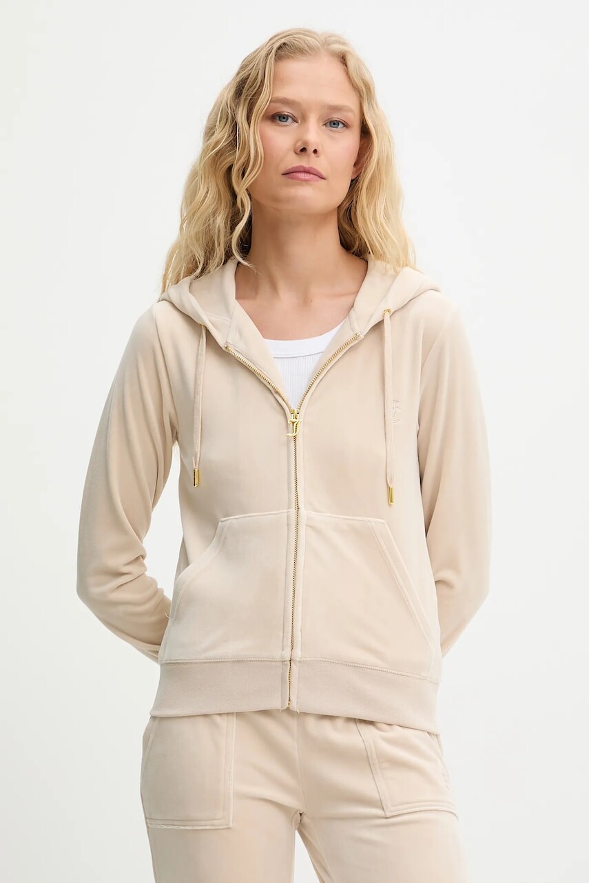Mikina Juicy Couture ROBERTSON HOODIE béžová farba, s kapucňou, s nášivkou, JCAP176G