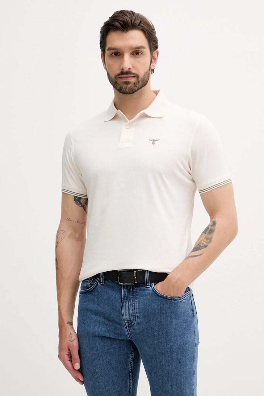Bavlnené polo tričko Barbour AUSTWICK béžová farba, jednofarebné, MML1484