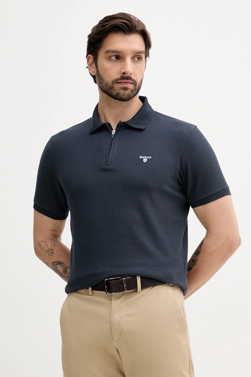 Bavlnené polo tričko Barbour WADWORTH tmavomodrá farba, jednofarebné, MML1398
