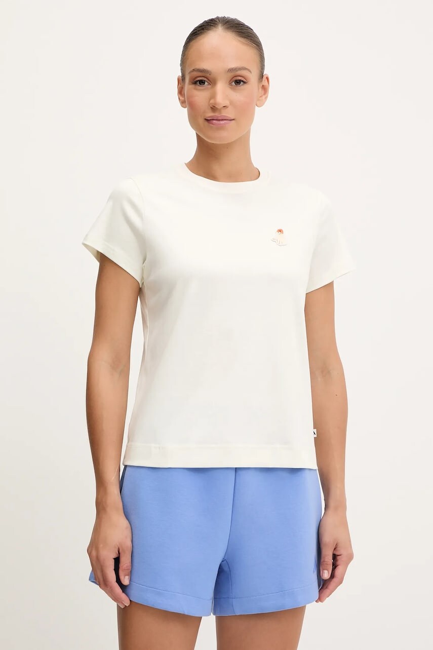 Bavlnené tričko adidas Cat dámske, béžová farba, JV8515