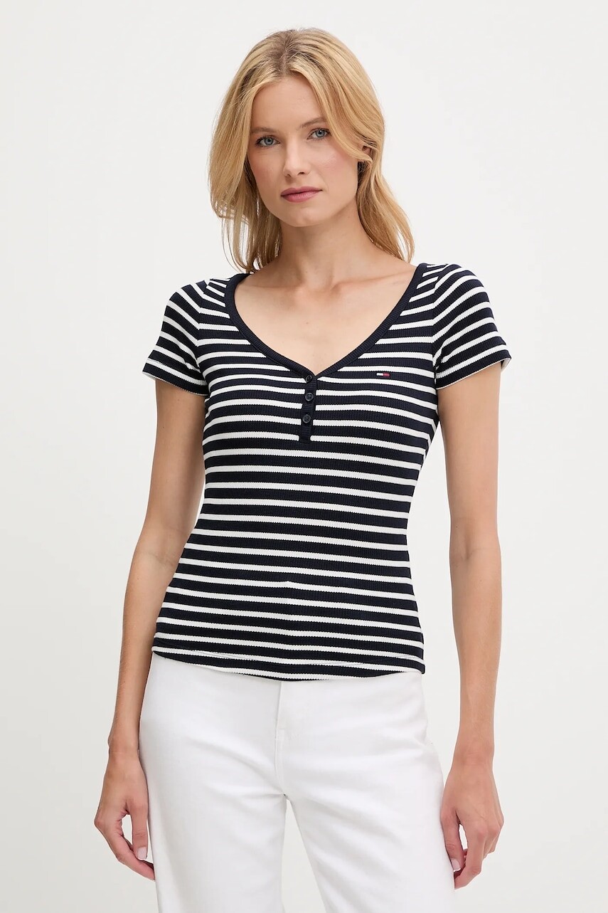 Tričko Tommy Jeans dámske, tmavomodrá farba, DW0DW20902