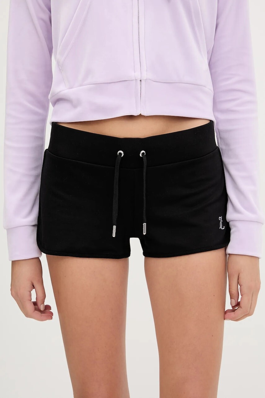 Šortky Juicy Couture BOOTY SHORT čierna farba, s nášivkou, vysoký pás, JCWHS225303
