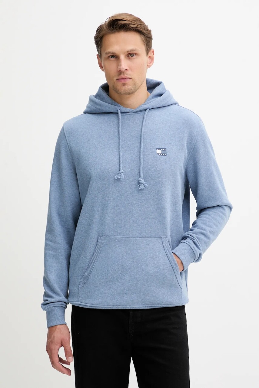 Bavlnená mikina Tommy Jeans s kapucňou, melanžová, DM0DM21922