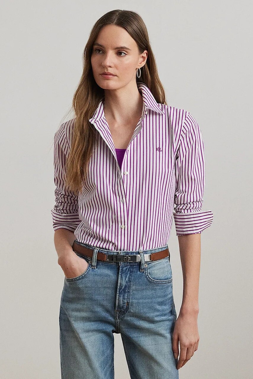 Bavlnená košeľa Lauren Ralph Lauren fialová farba, regular, s klasickým golierom, 200970764