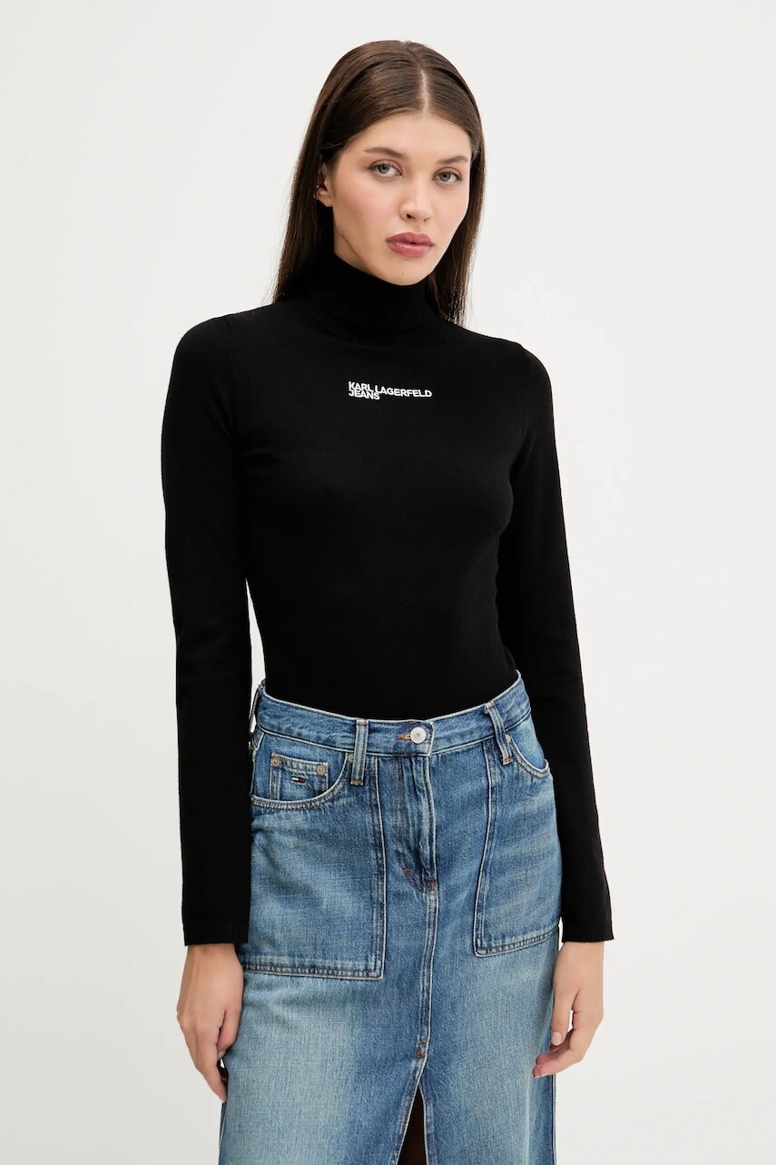Sveter Karl Lagerfeld Jeans čierna farba, ľahké, s rolákom, A3W18007