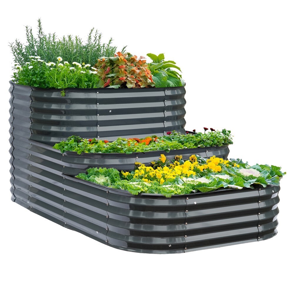 KONDELA Sadan Typ 6 kovový vyvýšený záhon antracit