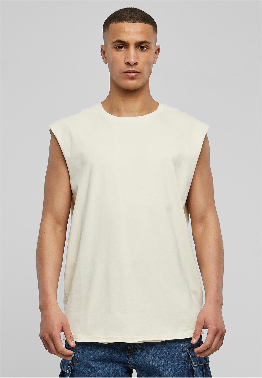 White Sand Sleeveless T-Shirt with Open Edge