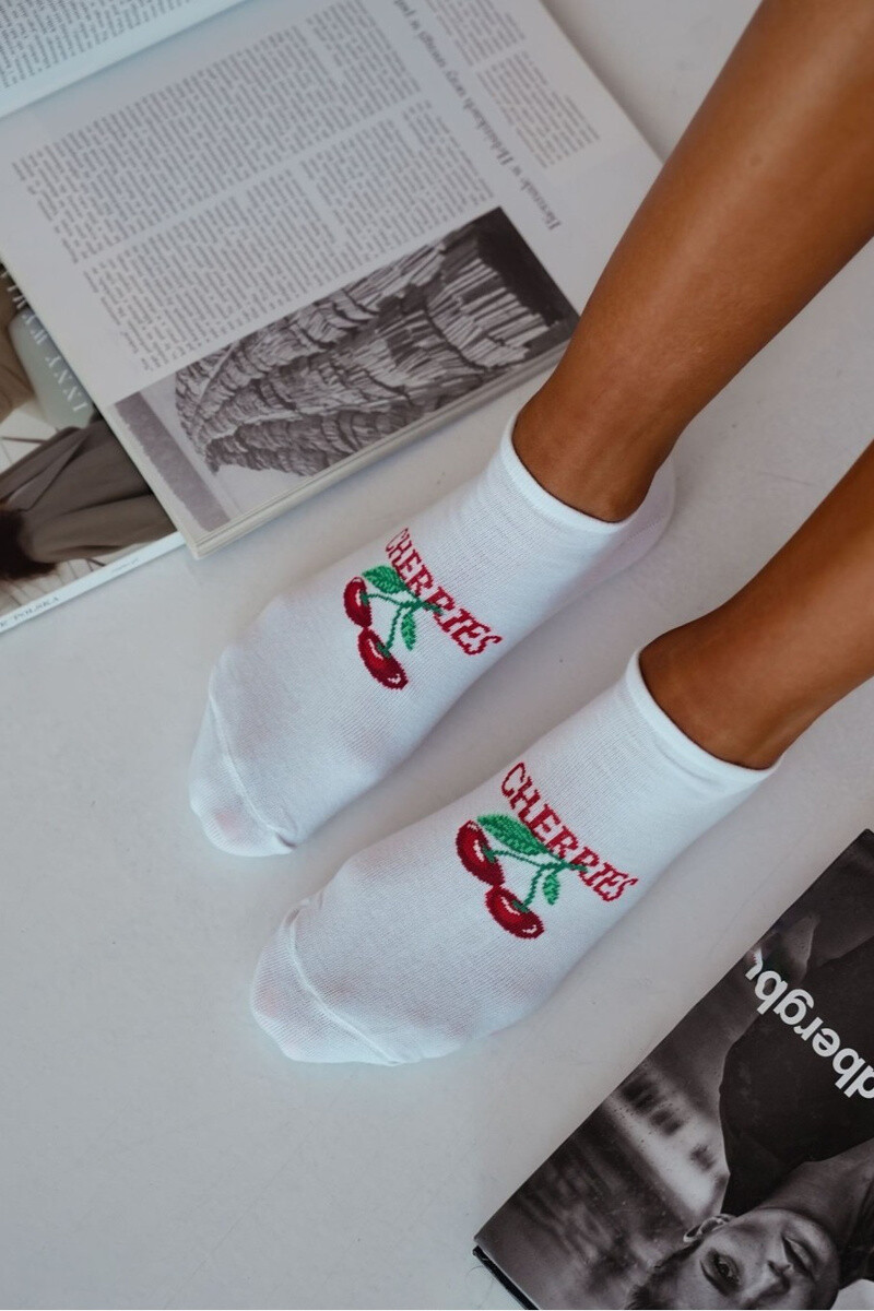 Milena Dámske Ankle Ponožky CHERRIES Biele