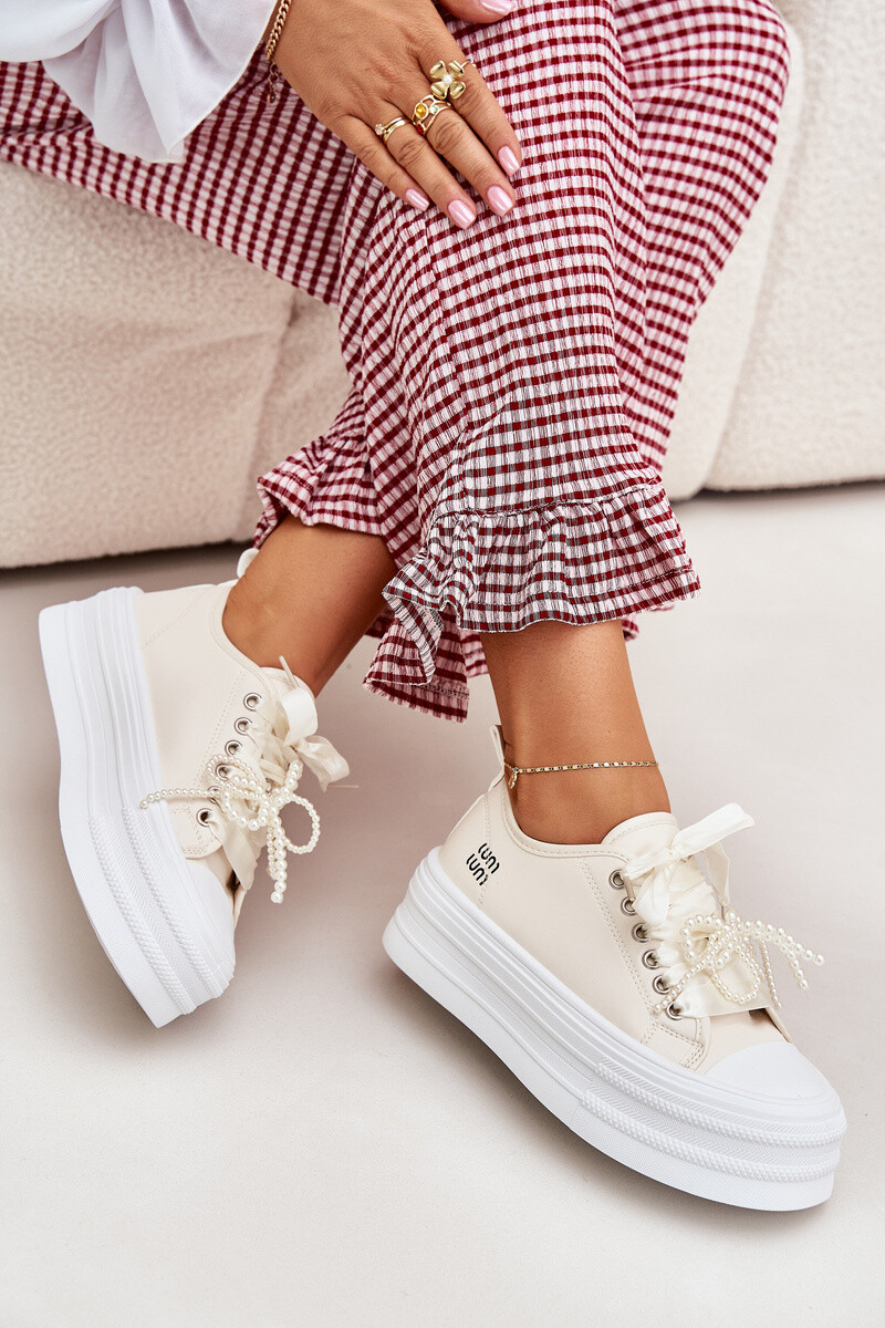 Boto Dámske Tenisky Na Platforme S Dekoratívnym Šnurovaním Béžové Tivora