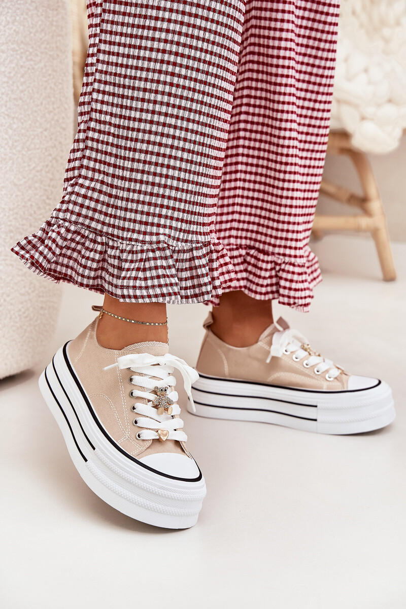 Boto Dámske Tenisky Na Platforme So Zlatými Dekoráciami Béžové Fiorina