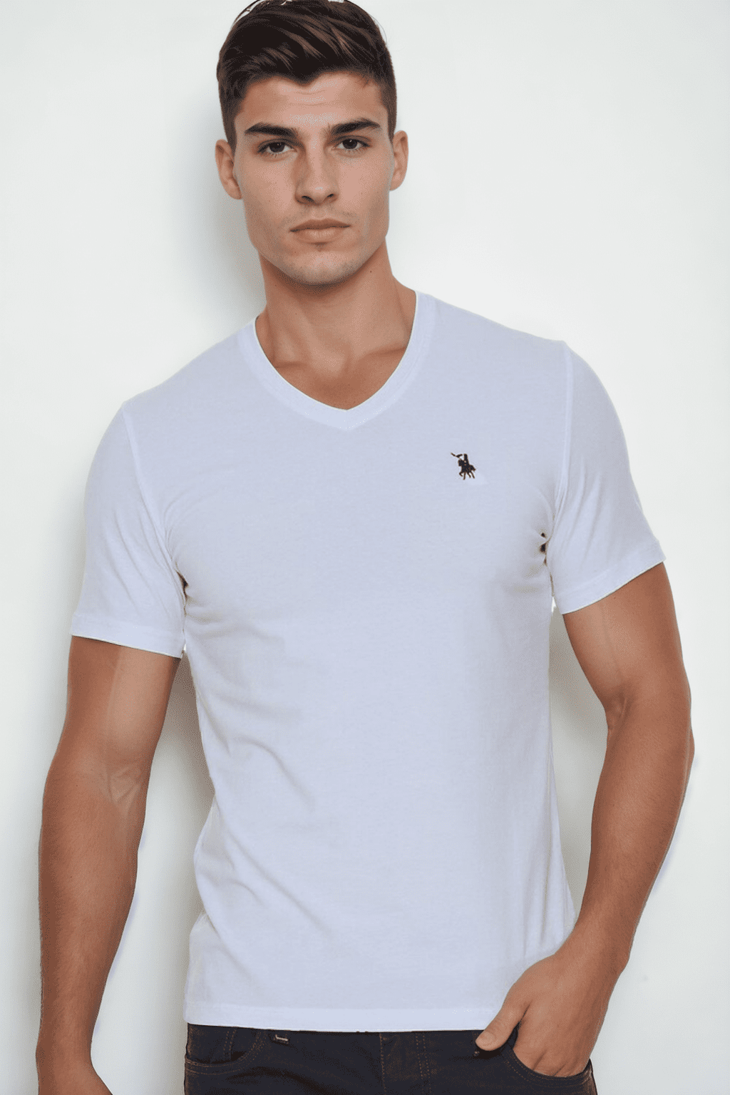 T9568 DEWBERRY V-NECK MEN'S T-SHIRT-WHITE