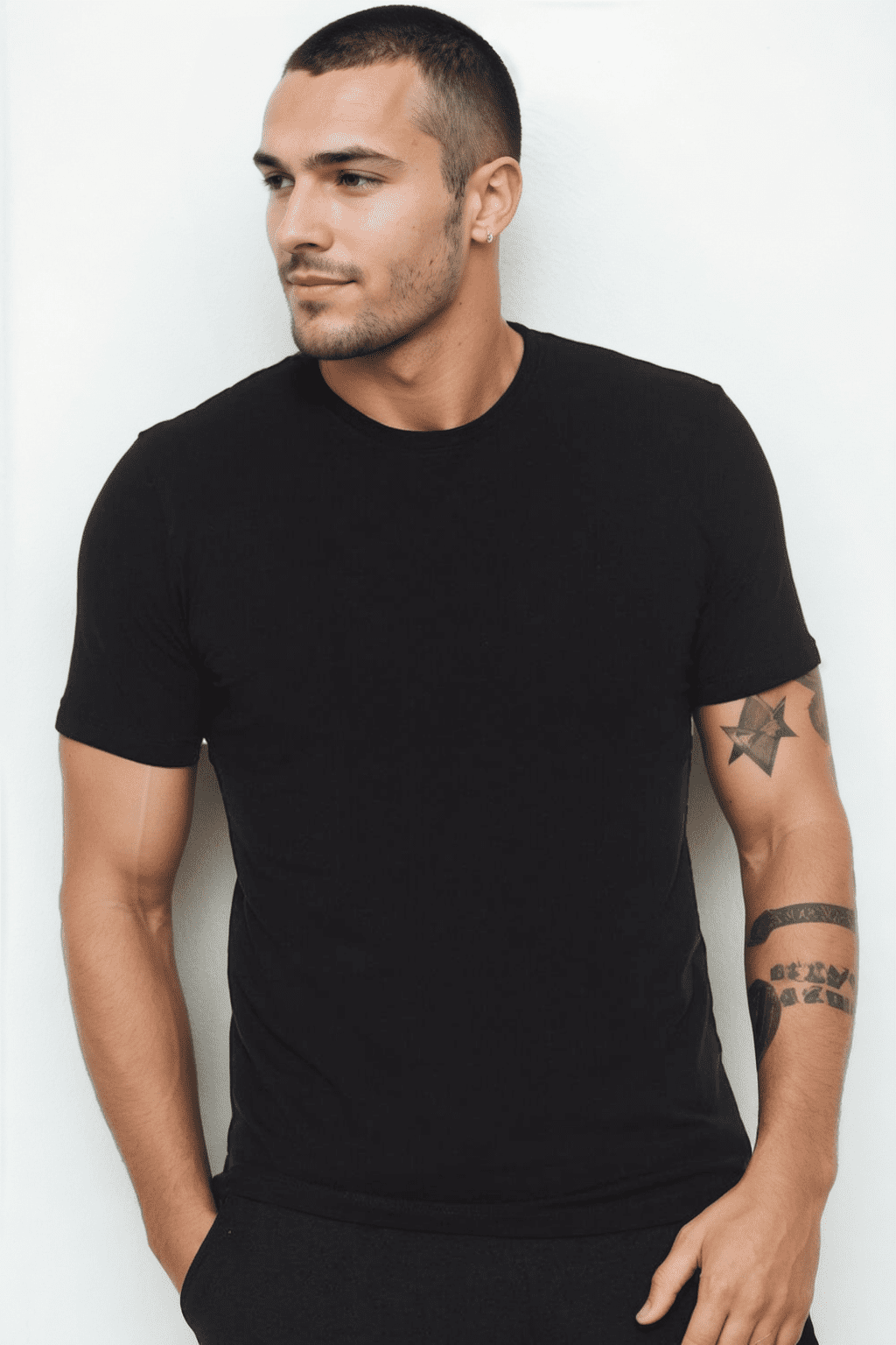 T9569 DEWBERRY BICYCLE COLLAR MEN'S T-SHIRT-BLACK