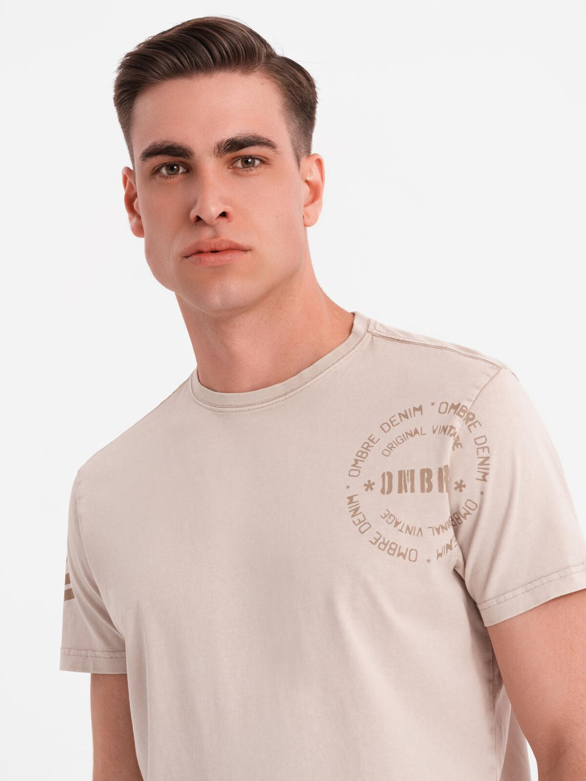 Ombre Men's military style printed cotton t-shirt - beige