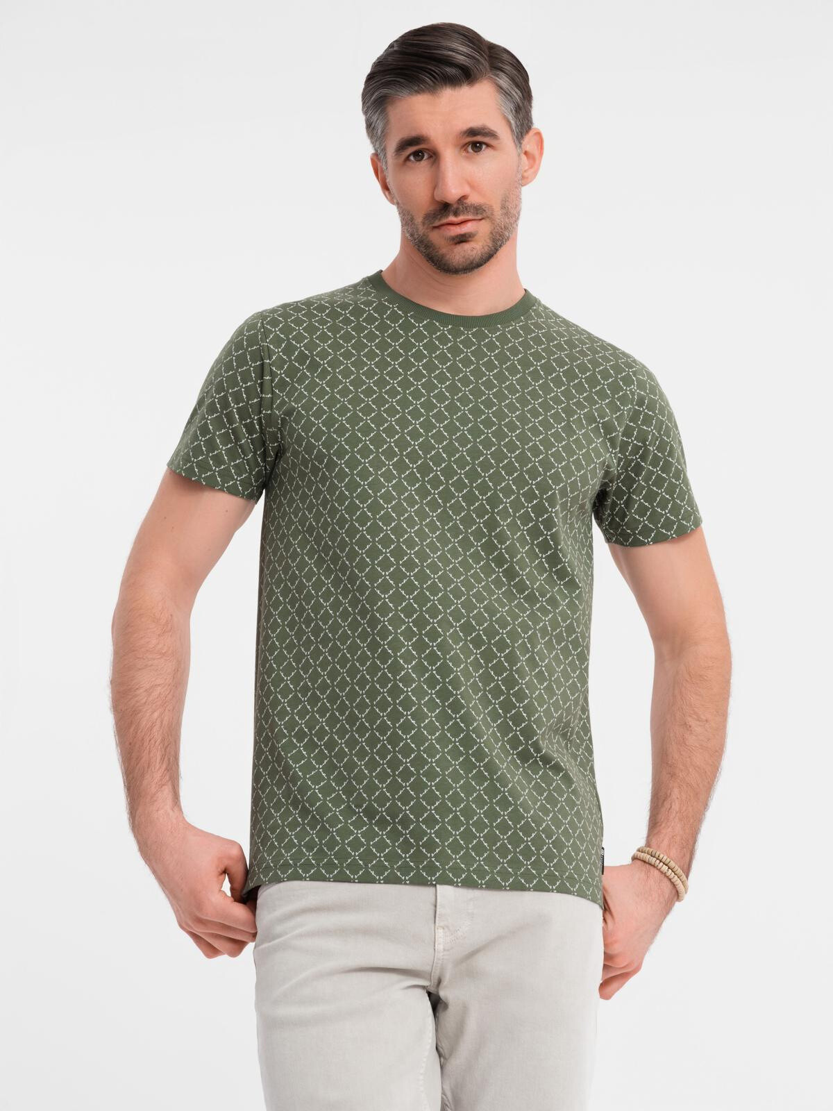 Ombre Men's full print knit shirt - olive