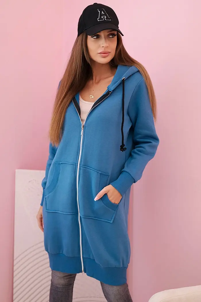 Kesi Dámska zateplená mikina s kapucňou a zipsom denim