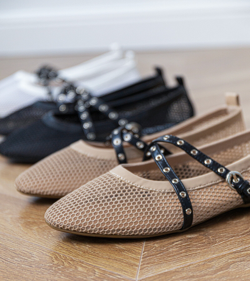 D/CEO Brown mesh ballet flats with decorative buckle Zerid