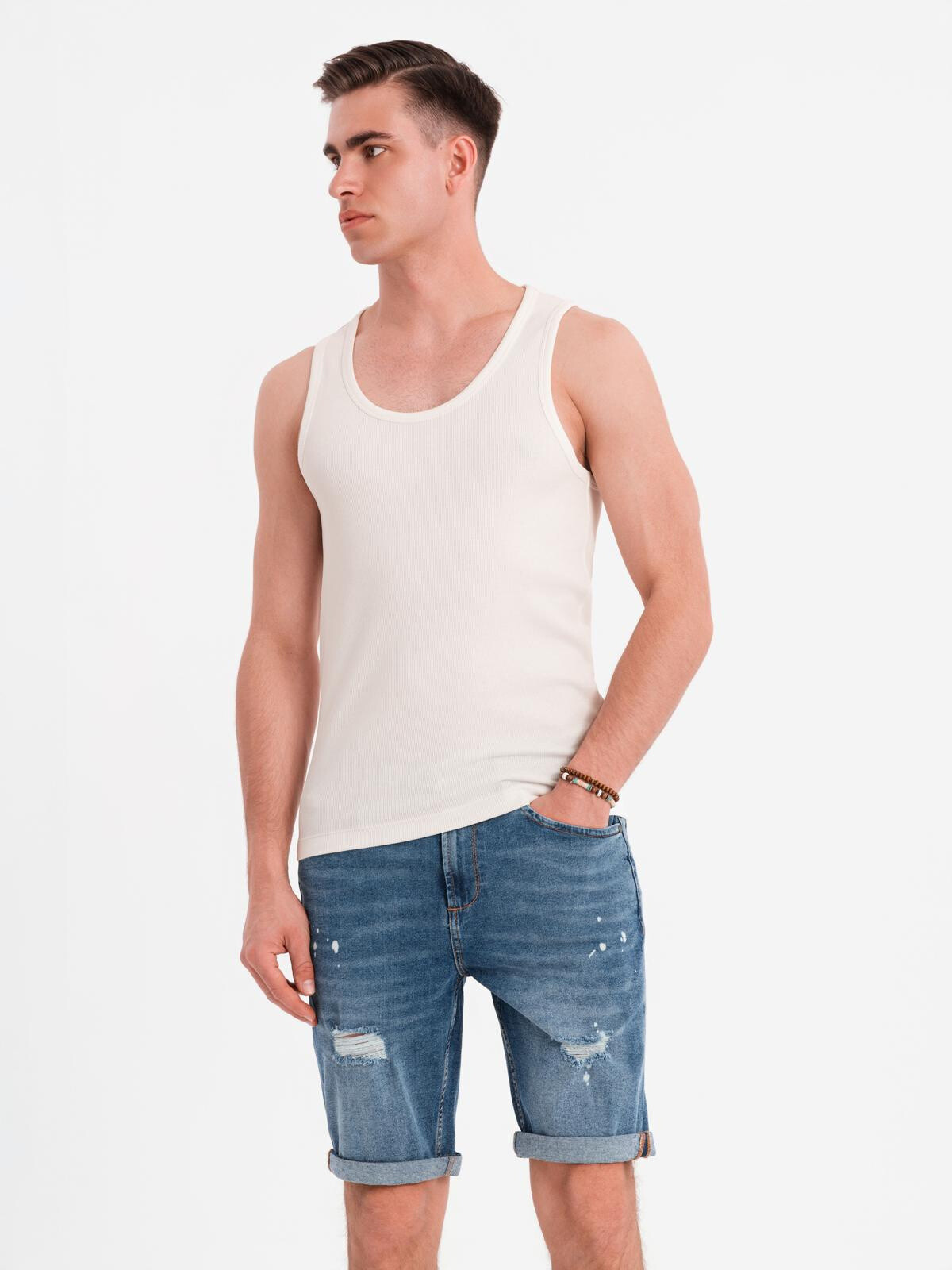 Ombre Men's cotton basic t-shirt with straps - white