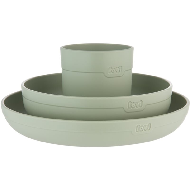 LOVI Tableware Set with Cup jedálenská sada Pistachio 3 ks